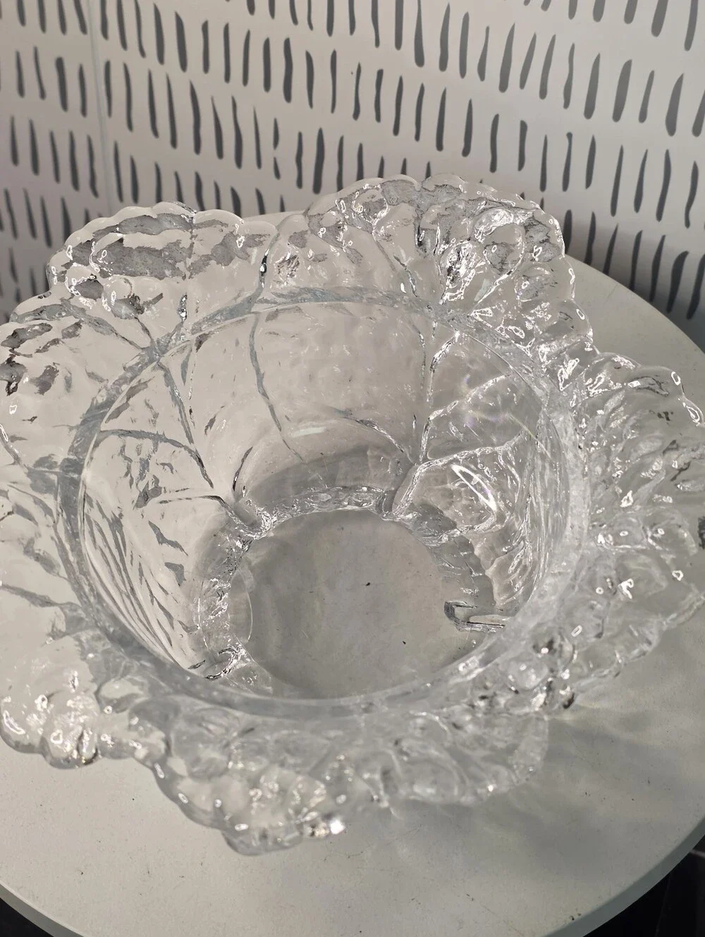 Vintage Clear Glass Cabbage Leaf Bowl with Lid Pressed Glass